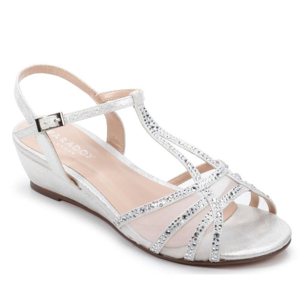 Paradox London Jilly Silver Wedge Sandal Women's Size 6W NWOB